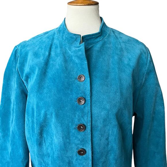 Vintage 90s Y2K NorthStyle Blue Suede Leather Jacket Indie Boho Size XL - Picture 2 of 7